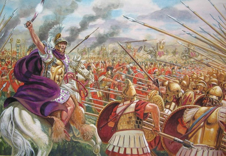A Macedonian phalanx engaging the Romans